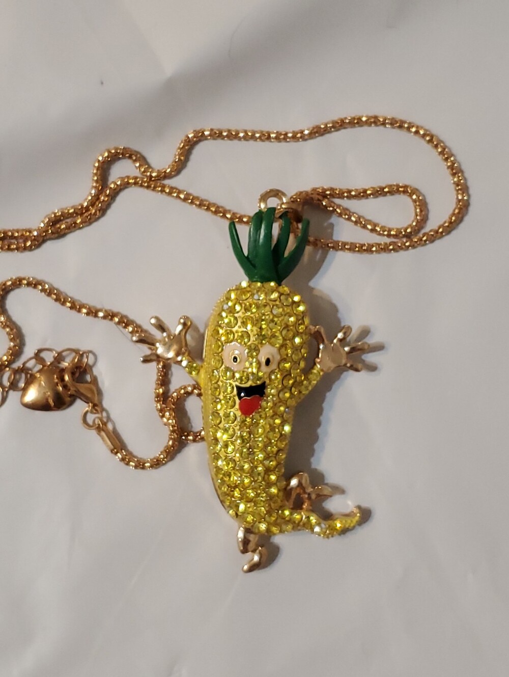 Betsey Johnson Vintage Yellow Crystal Chilli Pepper Cartoon Pendant Necklace
